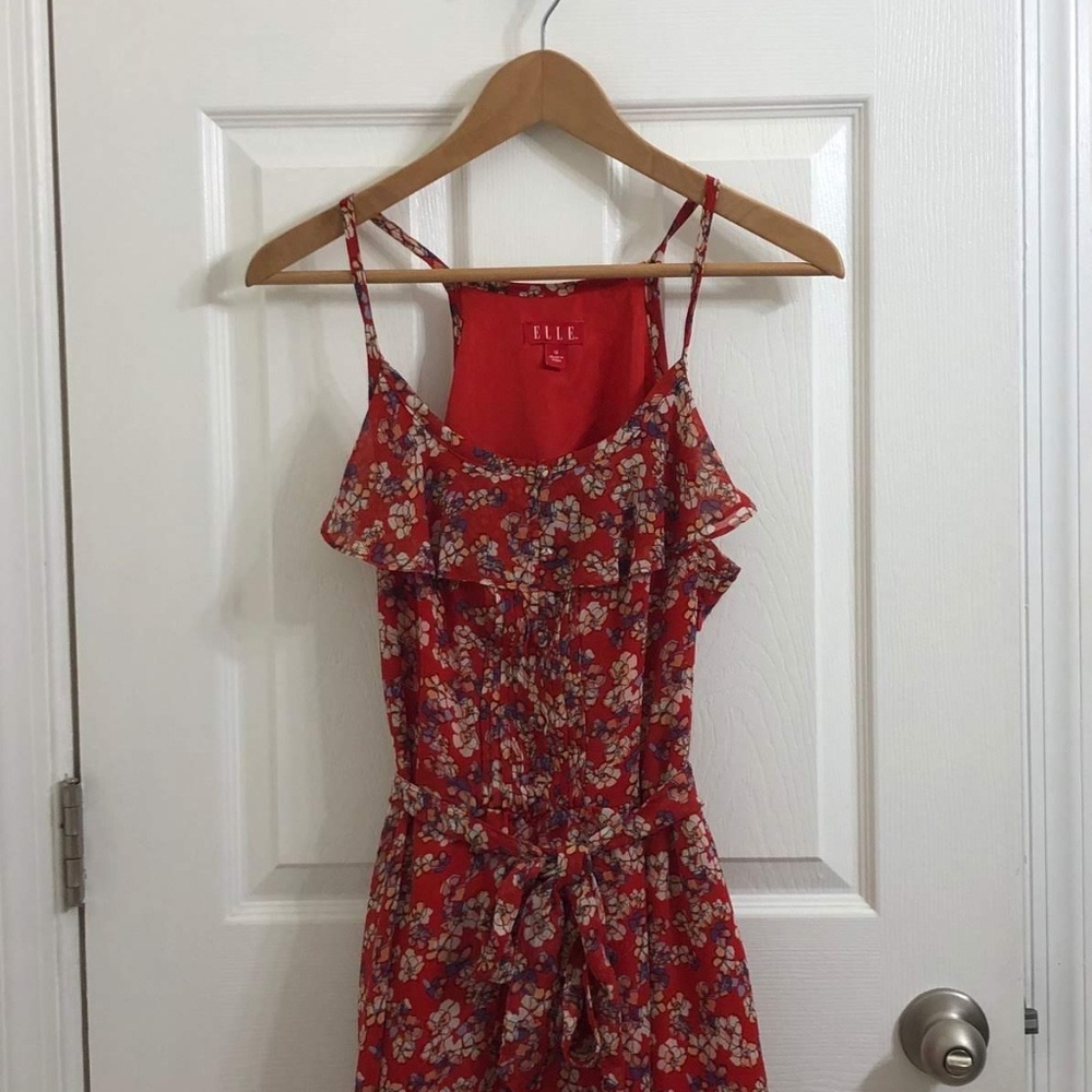 Elle - Red Floral Scoop Dress